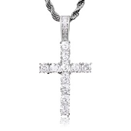 WHYCNJL 1 Piece Cross Chain Men's Women's Cross Necklace Stainless Steel Men's Necklaces with Zirconia Cross Pendant Chain Retro Rapper Stainless Steel Chain Silver