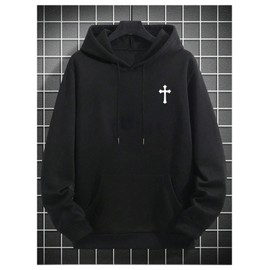 SOLY HUX Hoodies for Men Graphic Print Drawstring Drop Shoulder Long Sleeve Sweatshirt Pullover Tops Black Cross Small