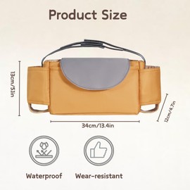 HAGOT Pram Organiser Pram Bag with Insulated Drink Holder, Buggy Organiser Bag, Portable Storage Pram Bags, Brown