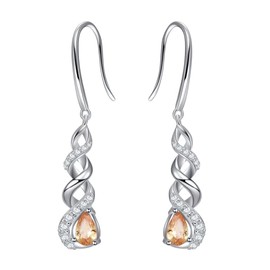 Qings November Birthstone Dangle Earrings - 925 Sterling Silver Cubic Zirconia Yellow Citrine Topaz Infinity Gemstone Earrings Piercing Sparkling Jewelry for Women Girls Teens