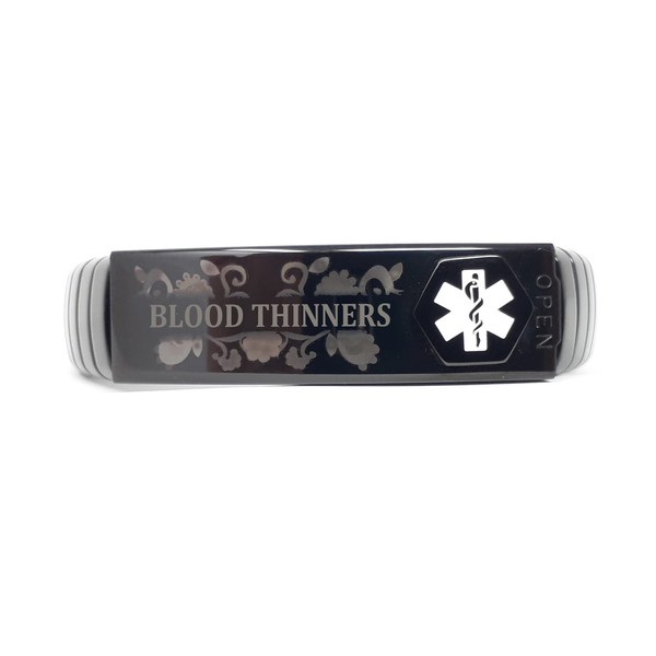 Black Blood Thinners Bracelet, Emergency Medical ID Inside, Unisex Anticoagulants