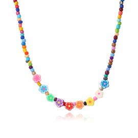 SULIUDAJI Colourful Necklace, Colourful Pearl Chains, Boho Beach Beads Necklaces, Bracelets, Colourful Pearl Plum Blossom Necklace for Women Girls Jewellery