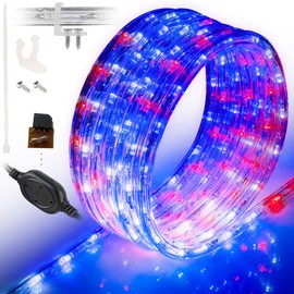 WYZworks 576LEDs 50ft LED USA Patriotic American Red White Blue Outside Rope Lights, Outdoor ETL Certified Waterproof Permanent 360 Degree Light, Flexible Tube, Connectable, Palm Tree Exterior