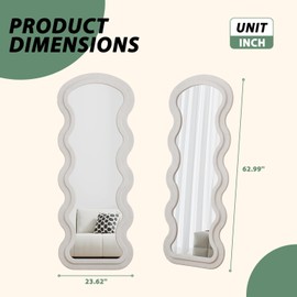 AYJOIR Full Length Mirror 63"x24", Irregular Wavy Mirror, Large Floor Length Mirrors Wall Mounted, Standing Wavy Mirrors with Flannel Wrapped Wooden Frame for Bedroom/Living Room (White)