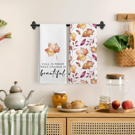 BitKAM Vintage Fall Leaf Kitchen Towels, Rustic Fall Decor Dish Tea Towels for Kitchen, Farmhouse Country Autumn Maple Leaves Decorative Hand Towels for Bathroom Decor, 16x24 Inch Set of 2