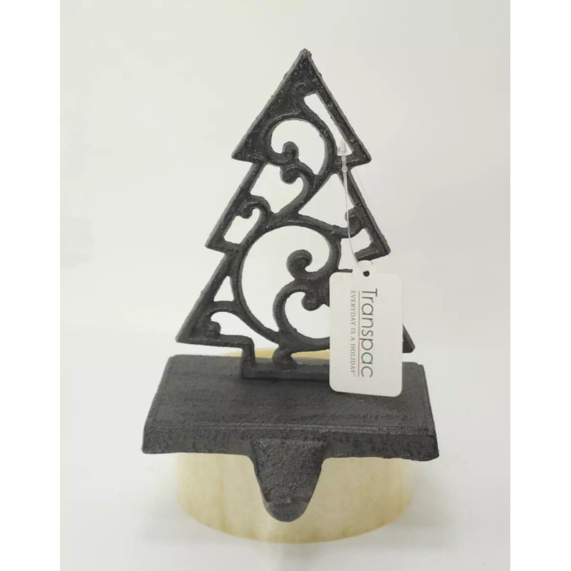 TRANSPAC Cast Iron Christmas Tree without Star Stocking Holder, 6.75