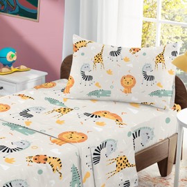 Salt Earth 100% Cotton 210TC Kids Bedsheet, Twin Sheets Set for Toddler Bed, 3 Piece Bedding Set Including Flat Sheet, Fitted Sheet, and Pillowcase, Themed Sheets for a Playful Kids Bed (Summerland)