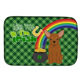 Caroline's Treasures WDK4795DDM Red Chihuahua St. Patrick's Day Dish Drying Mat Absorbent Dish Drying Mat Pad for Kitchen Counter Dish Drainer Mat for Countertop, 14 x 21", Multicolor