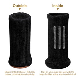Ezprotekt Stuhlbeinschoner, Stuhlbeine Socken, 24 Stück Möbelsocken, Stuhlbeine, Socken, Elastisch, Dicke Unterseite, Möbelschuhe, rutschfest, Passend für Stuhlbeine von 1 bis 2 Zoll, Schwarz