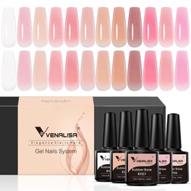 V VENALISA- VENALISA Gel base de goma 3 en 1 para uñas, juego de esmaltes de uñas en gel gelatinoso de 12 colores, rosa nude neutro                   