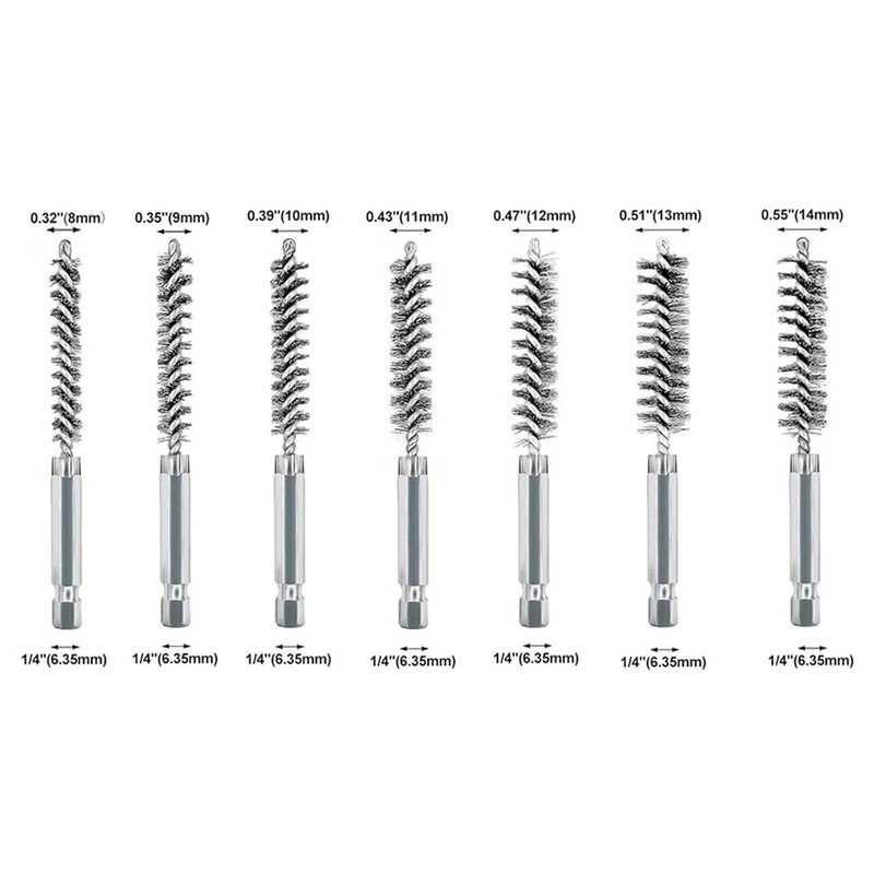Stainless Steel Bore Brush Hex Handle Cleaning Wire Brush, 6Pcs
