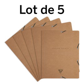 Clairefontaine 103514C - Pack of 5 Flying Spirit Collector's Folders with Elastic Band and 3 Flaps, 24 x 32 cm, Brown Assorted Designs, 1 Pack