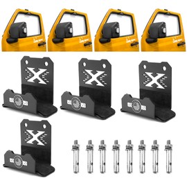 Riasdy Wrangler Door Storage Hangers, 4PCS Wall-Mounted Offroad Door Storage Heavy Duty Doors Holder Bracket Storage Rack Bracket Compatible with 1956-2024 Jeep Wrangler JK JKU JL JLU LJ JT