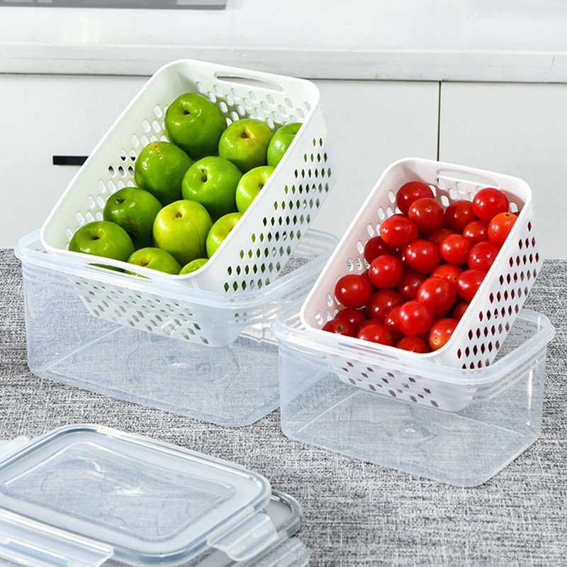 flexman Pack of 3 Fruit Storage Containers, Transparent, Non-Safe Drain