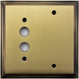 Classic Accents Deco Antique Brass 2 Gang Wall Plate - 1 Push Button Light Switch Opening 1 Blank