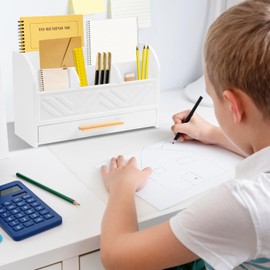 Mail Organizer Countertop Kitchen-White Mail Holder Countertop Drawers Wood Desk Drawer Tabletop Storage Organization Pen Holder Letter Sorter Makeup Organizer for School Home Office Supplies