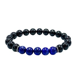 LKBEADS Unisex gem lapis lazuli & black tourmaline 8 mm round smooth beads stretchable 7 inch bracelet for men, women healing, meditation, prosperity, good luck bracelet, Gemstone, Lapis Lazuli &