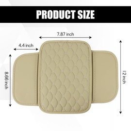 ongfuwu Car Center Console Cover, Leather Auto Armrest Cover Protector, Waterproof Armrest Center Console Pad with 2 Storage Bags, Universal Armrest Seat Box Pad for Vehicle SUV Truck (Beige)