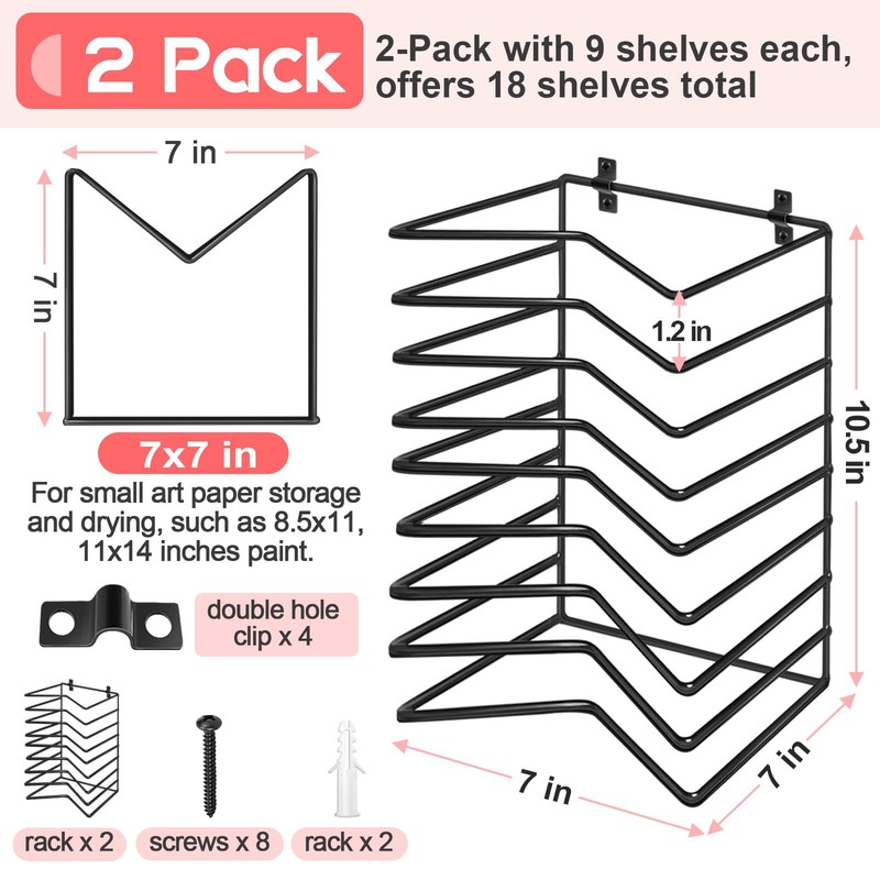 Vowcarol 2 Pack Art Drying Rack for Classroom, 9 Shelves