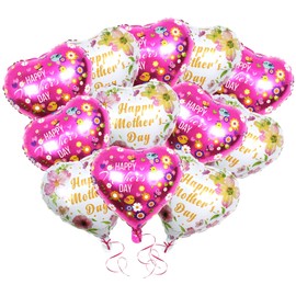 12Pcs Happy Mothers Day Balloons, Mothers Day Decorations Foil Balloons, Heart Balloons for Mother's Day Mom Birthday Party Decorations