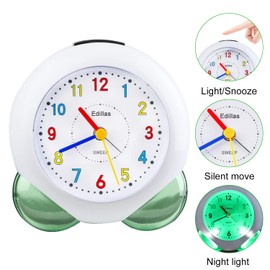 Edillas Analoger Kinderwecker für Jungen und Mädchen, leiser No Tick Kinderwecker mit Lichtwecker für Schule, Schulanfänger, Schlafzimmer und leiser Desktop-Lernwecker (Grün 103)