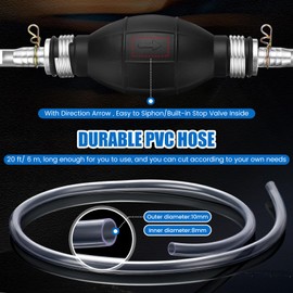 Pushglossy 20 Feet Gasoline Siphon Pump Gas Syphon Hand Pump Oil Fuel Transfer Pump 1 Transfer Pump with Hose Clip Buckles Brass for Gas Gasoline Petrol Diesel Oil Liquid Water Fish Tank