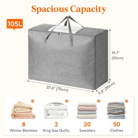 Lifewit 105L Comforter Storage Bag, 2 Pack Folable Storage Bins with Lids for Quilt, Duvet, Extra Large Bedding Storage Bags with Zippers and Handles, Clothes Organizers and Storage with Clear Window