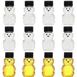 12 Sets 2oz Honey Bottles, Bear Shape Clear Empty Honey Jar with Screw Lid,Plastic Mini Honey Jars Party Favors for Storing and Dispensing (Black)
