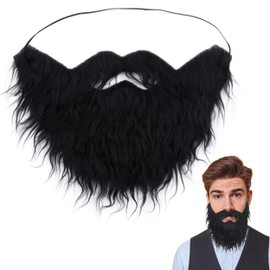 Yan Dream Black Fake Beard with Mustache Big Full Grey Costume Facial Hair for Men Cosplay Accessory