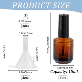 GORGECRAFT 6Pcs 15ml Refillable Empty DIY Nail Polish Bottles Transparent Brown Glass Fingernail Bottle Cylindrical Vials Containers with Brush Plastic Funnel Stainless Steel Beads for Nail Art Sample