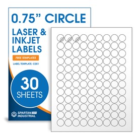 Spartan Industrial Printable Circle Laser Label - White | Multipurpose Label Ideal for Custom Projects, Product Labeling Organization | Inkjet/Laser Printer (30, 0.75")