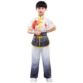 YEMYIQZ Kids Kung Fu Uniform for Boys Girl Chinese Traditional Tai Chi Wushu Suits Short Sleeved Martial Arts Uniform, Grey, Large