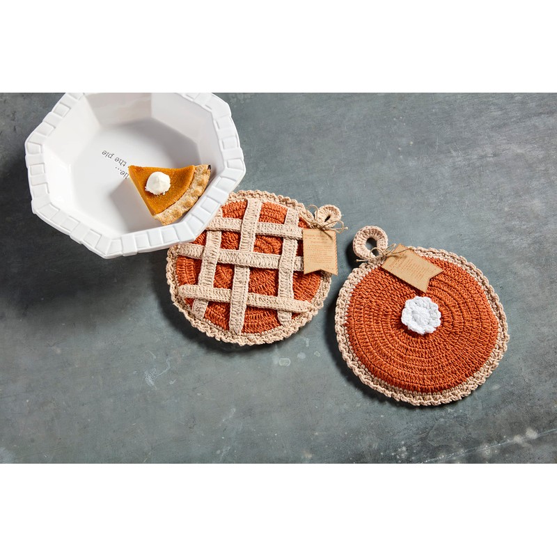 Mud Pie Crochet Pot Holder, 8" dia, Pumpkin Pie