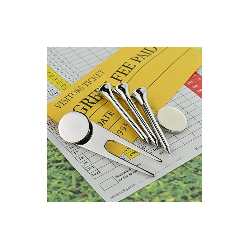 Plain Silver Golf Gift Set of Three Tees, Divot Tool