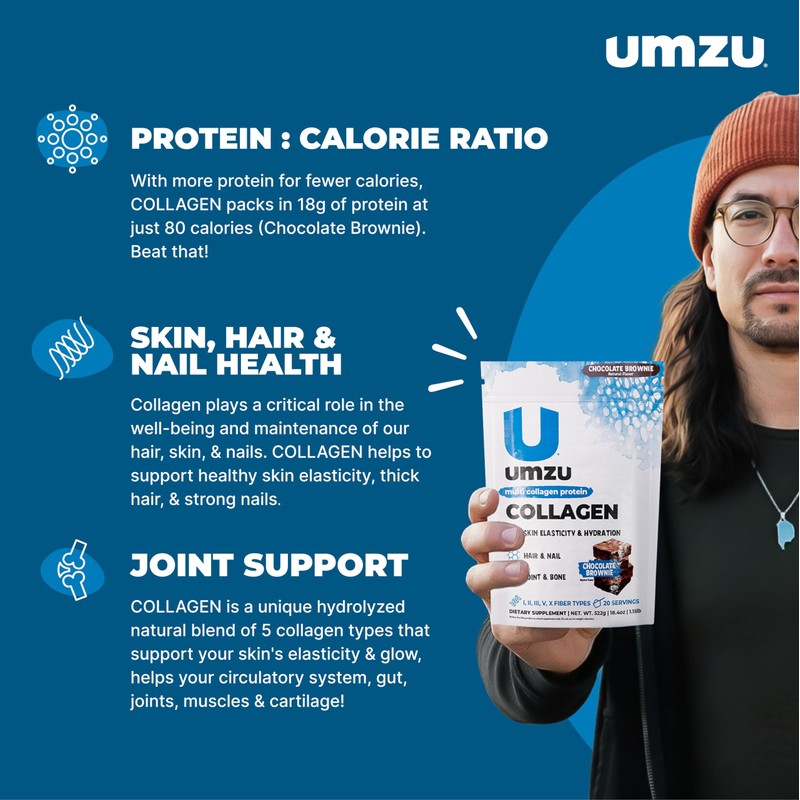 UMZU zuCollagen Multi Collagen Protein Powder, Chocolate – 5 Collagen