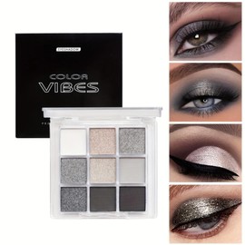 Punk Green Glitter Eye Shadow 9 Colors, Palette Shadow Pigments, Teal Cool Tone Palette, Green Eye Shadow Palette-1# Smoky Shade