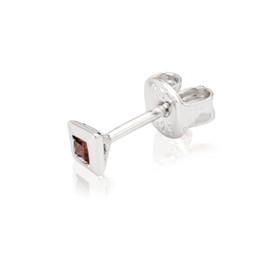 NKlaus Single 3.7 mm Square Stud Earrings 925 Sterling Silver Genuine Garnet Earring Unisex 3769, Sterling Silver, Garnet