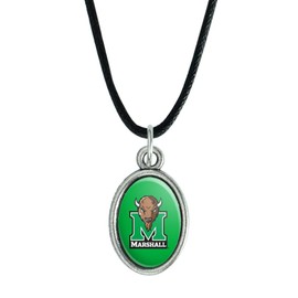 Marshall Primary Logo Antiqued Oval Charm Pendant with Black Satin Cord