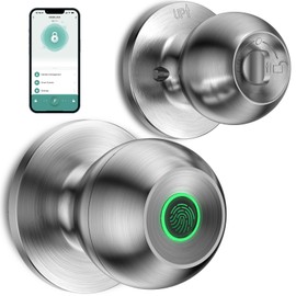 Smart Door Knob, keyless Entry Door Handle Smart Lock, Fingerprint Door Handle with app Control, Internal Mechanical Lock, Suitable for Bedroom, Cloakroom, Garage, Office, Apartment（Silver）