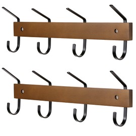 SCUNDA 2 Pcs Wall Coat Rack with Hooks, Wooden Wall Mount Coat Rack with 4 Hooks, 13.4 inches Coat Hooks for Wall, for Hanging Coats, Keys, Towels, Hats for Entrance Hall, Bedroom, etc.(Brown)