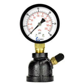 CARBO Instruments Gas Test Pressure Gauge 30 Pound, 30 PSI / 200 kPa, 3/4” FNPT Connection, Brass Valve, Forged Steel Bell Shape Body Assembly.