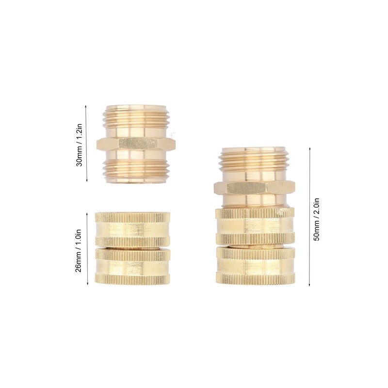 2Pairs 3/4in Brass Hose Adapter 2 Way Hose Adapter Durable