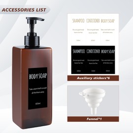 DEROANBOTT Shampoo and Conditioner Dispenser (Set of 2, 16.9oz) Modern Refillable Shampoo Pump Bottles for Shower Soap - Empty Body Wash Dispenser Set for Bathroom (Amber)