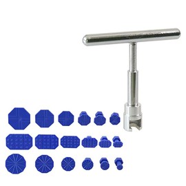 LUMOOM 19 Stück Dellen Reparaturset, Ausbeulwerkzeug Karosserie, Beulenzieher Auto, Lackfreies Beulen Reparatur, mit T Bar Puller und 18 Stück Saugnapf, Paintless Dent Removal Kit