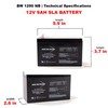 Bright Way Group 12V 9Ah Rechargeable SLA Battery with Nut