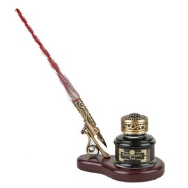 Nostalgic Impressions Glass Pen Calligraphy Dip Pen & Ink Oval Desk Set -RED Shimmer N3600BXSTMU