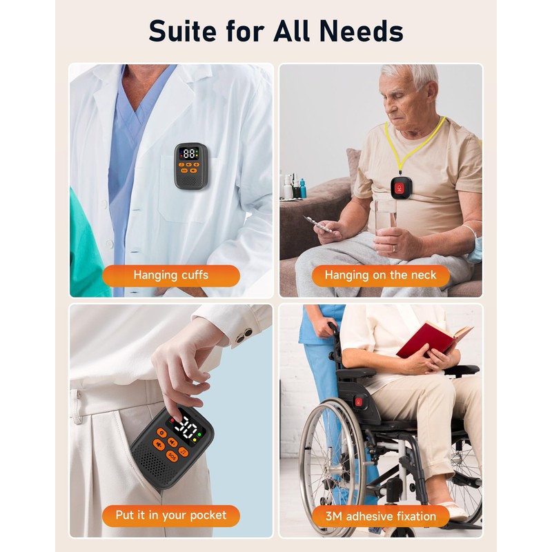 Caregiver Pager Wireless Call Button for Elderly, 500ft Range Medical