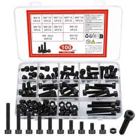 YOUYIDUN - M6 Nuts and Bolts Set, 100 Pcs Hexagon Socket Head Cap Screws, Hex Socket Cap Head Screw, Black Machine screws Bolts and Nuts Assortment Kit, for DIY Bicycle Motorcycle Repair