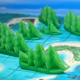 Green Pirate Borg Merchants & Marauders Ships Set of 7 Board Game Tokens