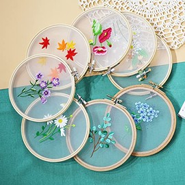Namvo 3 Sets Embroidery Starter Kit with Pattern and Instructions, Cross Stitch Kit Include 3 Embroidery Organza Cloth, 3 Bamboo Embroidery Hoops, Color Threads and Tools
